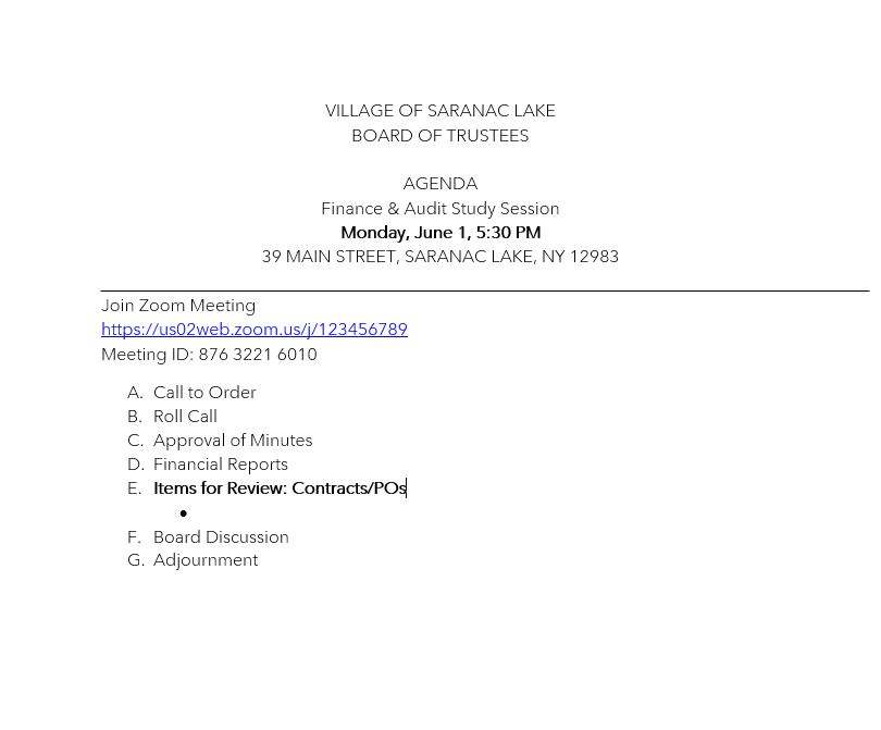 Finance & Audit Study Session June 1, 2026